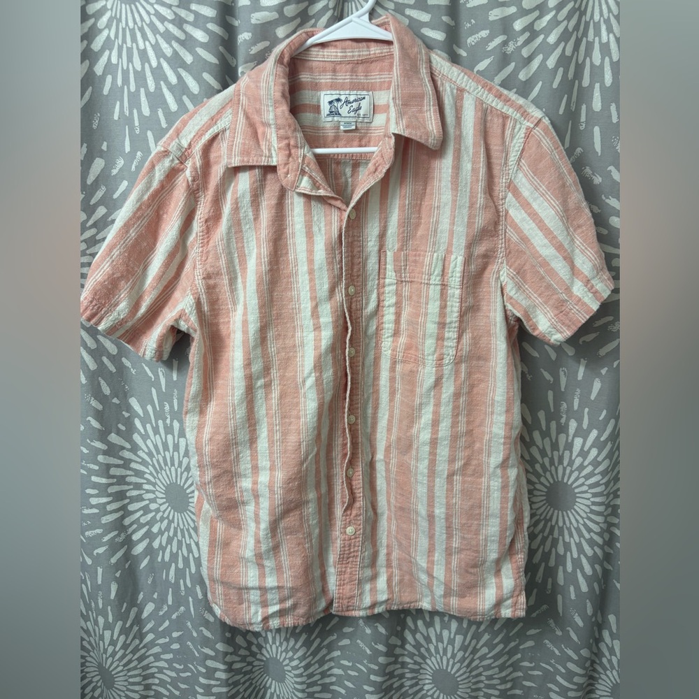 American Eagle Outfitters Pink and White Striped Casual Shirt